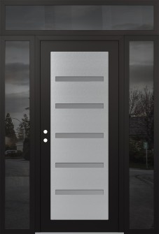 Diamond C7 68" x 96" black/white frosted Glass Panel stainless steel RHI with 2 Sidelites and Transom mirrored Glass