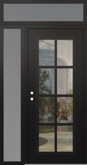 Diamond C16 50" x 96" black/black clear Glass Panel black RHI with Sidelite and Transom frosted Glass