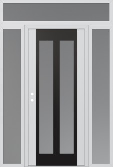 Diamond C14 64" x 96" white/white frosted Glass Panel black RHI with 2 Sidelites and Transom frosted Glass