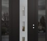 Modern Steel Front Door DIAMOND A7 68" X 96" BLACK/BLACK CLEAR GLASS PANEL STAINLESS STEEL LHI WITH 2 SIDELITES AND TRANSOM MIRRORED GLASS