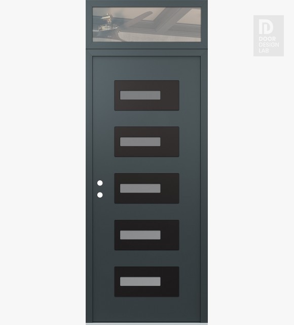 Modern Steel Front Door Diamond D6 36" x 96" anthracite/anthracite frosted Glass Panel black RHI with Transom clear Glass