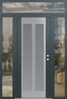 Diamond C14 68" x 96" anthracite/anthracite frosted Glass Panel stainless steel LHI with 2 Sidelites and Transom clear Glass