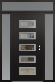 Diamond D1 60" x 96" black/black clear Glass Panel stainless steel LHI with 2 Sidelites and Transom frosted Glass
