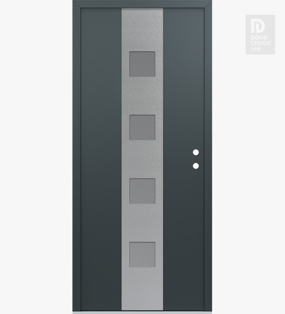 Modern Steel Front Door DIAMOND A12 36" X 80" ANTHRACITE/ANTHRACITE FROSTED GLASS PANEL STAINLESS STEEL LHI