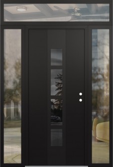 DIAMOND A10 64" X 96" BLACK/BLACK MIRRORED GLASS PANEL BLACK LHI WITH 2 SIDELITES AND TRANSOM CLEAR GLASS