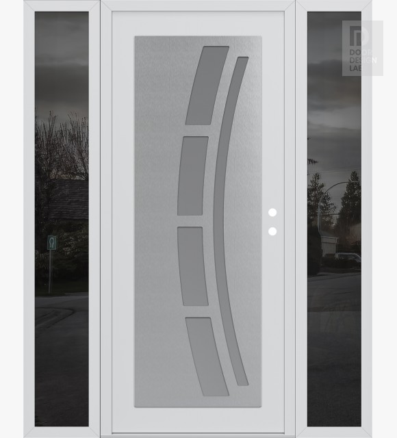 Modern Steel Front Door Diamond C12 64" x 80" white/white frosted Glass Panel stainless steel LHI with 2 Sidelites mirrored Glass