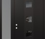 Modern Steel Front Door DIAMOND A12 48" X 96" BLACK/BLACK MIRRORED GLASS PANEL BLACK RHI WITH SIDELITE AND TRANSOM FROSTED GLASS