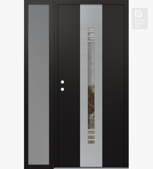 Modern Steel Front Door DIAMOND A5 50" X 80" BLACK/BLACK CLEAR GLASS PANEL STAINLESS STEEL RHI WITH SIDELITE FROSTED GLASS