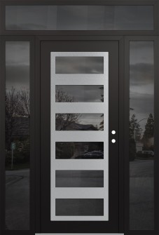 Diamond C9 64" x 96" black/black mirrored Glass Panel stainless steel LHI with 2 Sidelites and Transom mirrored Glass
