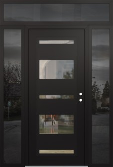Diamond C10 64" x 96" black/black clear Glass Panel black LHI with 2 Sidelites and Transom mirrored Glass