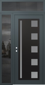 Diamond C3 48" x 96" anthracite/anthracite frosted Glass Panel black RHI with Sidelite and Transom mirrored Glass