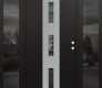 Modern Steel Front Door DIAMOND A7 60" X 80" BLACK/BLACK MIRRORED GLASS PANEL STAINLESS STEEL LHI WITH 2 SIDELITES MIRRORED GLASS