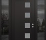 Modern Steel Front Door Diamond C5 64" x 96" black/white frosted Glass Panel black LHI with 2 Sidelites and Transom mirrored Glass