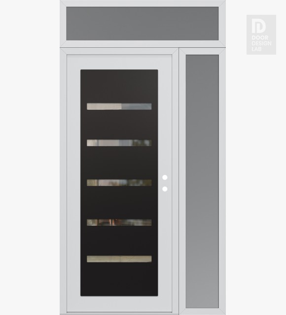 Modern Steel Front Door Diamond C7 48" x 96" white/white clear Glass Panel black LHI with Sidelite and Transom frosted Glass