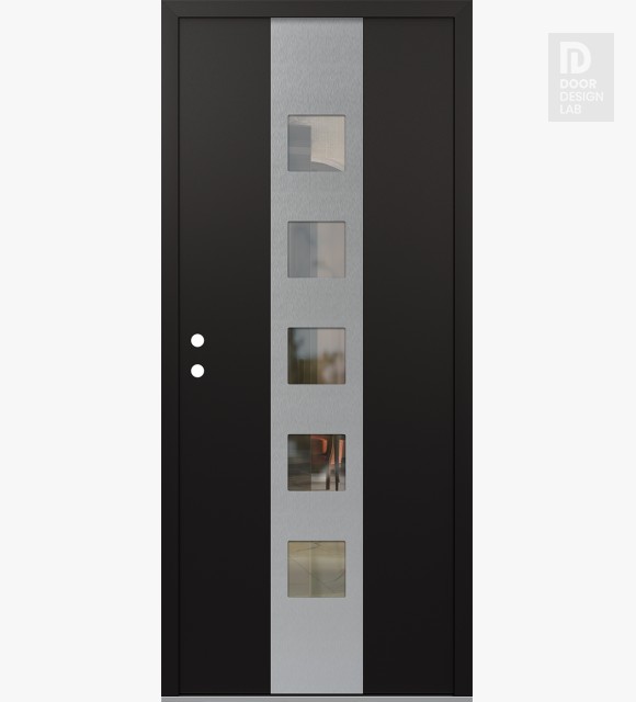 Modern Steel Front Door DIAMOND A13 36" X 80" BLACK/BLACK CLEAR GLASS PANEL STAINLESS STEEL RHI