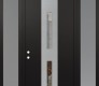 Modern Steel Front Door DIAMOND A6 68" X 96" BLACK/BLACK CLEAR GLASS PANEL STAINLESS STEEL RHI WITH 2 SIDELITES AND TRANSOM FROSTED GLASS