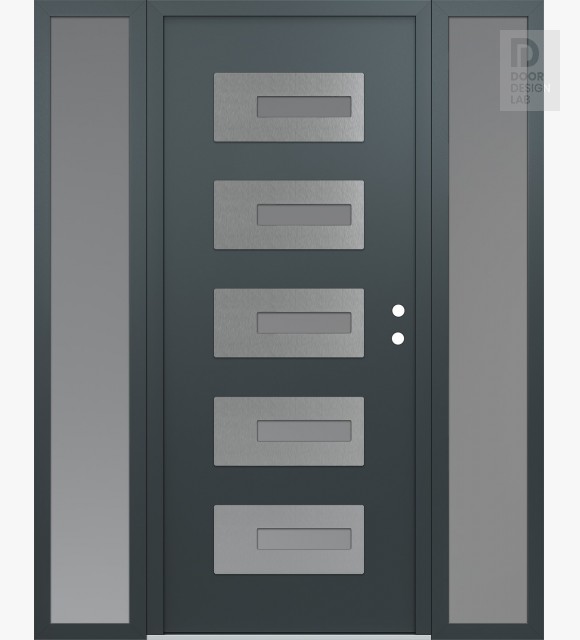Modern Steel Front Door Diamond D6 68" x 80" anthracite/anthracite frosted Glass Panel stainless steel LHI with 2 Sidelites frosted Glass
