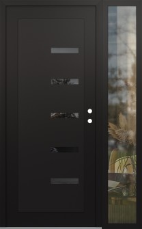 Diamond C8 52" x 80" black/black mirrored Glass Panel black LHI with Sidelite clear Glass