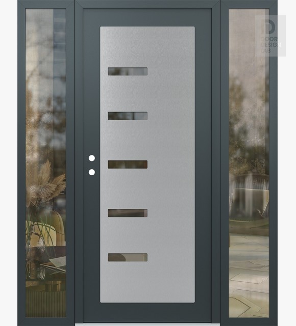 Modern Steel Front Door Diamond C8 64" x 80" anthracite/anthracite clear Glass Panel stainless steel RHI with 2 Sidelites clear Glass