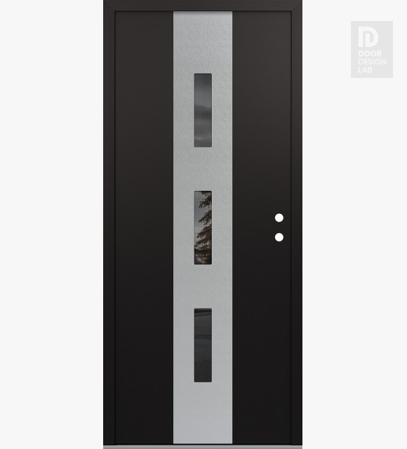 Modern Steel Front Door DIAMOND A7 36" X 80" BLACK/BLACK MIRRORED GLASS PANEL STAINLESS STEEL LHI