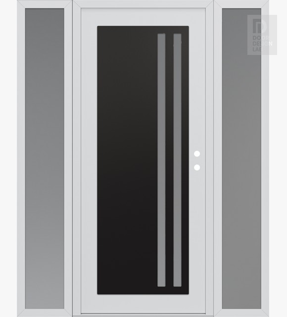 Modern Steel Front Door Diamond C6 60" x 80" white/white frosted Glass Panel black LHI with 2 Sidelites frosted Glass