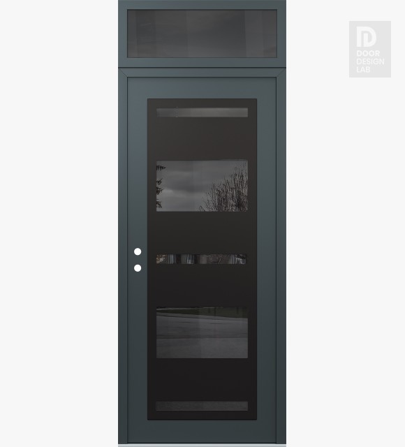 Modern Steel Front Door Diamond C10 36" x 96" anthracite/anthracite mirrored Glass Panel black RHI with Transom mirrored Glass