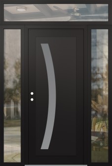 Diamond C4 64" x 96" black/white frosted Glass Panel black RHI with 2 Sidelites and Transom clear Glass