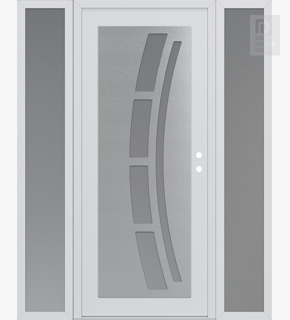 Modern Steel Front Door Diamond C12 60" x 80" white/white frosted Glass Panel stainless steel LHI with 2 Sidelites frosted Glass