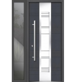 48 x 80 Front Exterior Prehung Steel Door / Deux 0757 Gray Graphite / Side Exterior Window / Right-hand Inswing