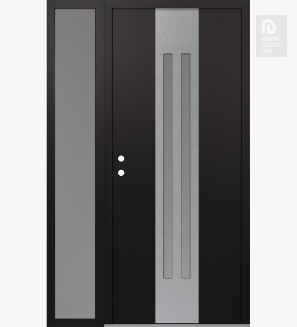 Modern Steel Front Door DIAMOND A8 50" X 80" BLACK/WHITE FROSTED GLASS PANEL STAINLESS STEEL RHI WITH SIDELITE FROSTED GLASS