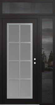 Diamond C16 48" x 96" black/white frosted Glass Panel stainless steel LHI with Sidelite and Transom mirrored Glass