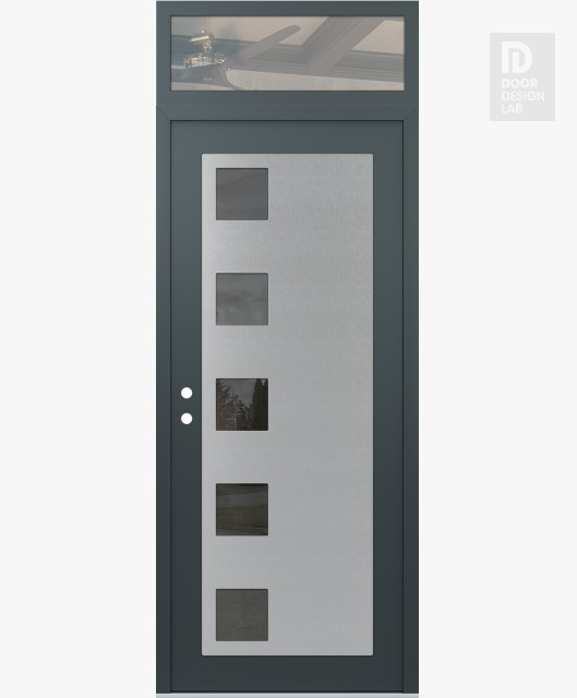 Modern Steel Front Door Diamond C5 36" x 96" anthracite/anthracite mirrored Glass Panel stainless steel RHI with Transom clear Glass