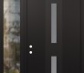Modern Steel Front Door DIAMOND A6 48" X 96" BLACK/WHITE FROSTED GLASS PANEL BLACK RHI WITH SIDELITE AND TRANSOM CLEAR GLASS