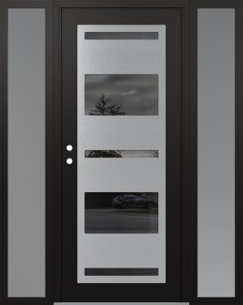 Diamond C10 64" x 80" black/black mirrored Glass Panel stainless steel RHI with 2 Sidelites frosted Glass
