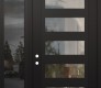Modern Steel Front Door Diamond C9 50" x 96" black/black clear Glass Panel black RHI with Sidelite and Transom mirrored Glass