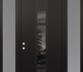 Modern Steel Front Door DIAMOND A9 60" X 96" BLACK/BLACK MIRRORED GLASS PANEL BLACK RHI WITH 2 SIDELITES AND TRANSOM FROSTED GLASS