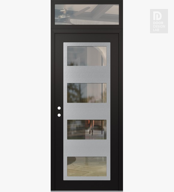 Modern Steel Front Door Diamond C2 36" x 96" black/black clear Glass Panel stainless steel RHI with Transom clear Glass