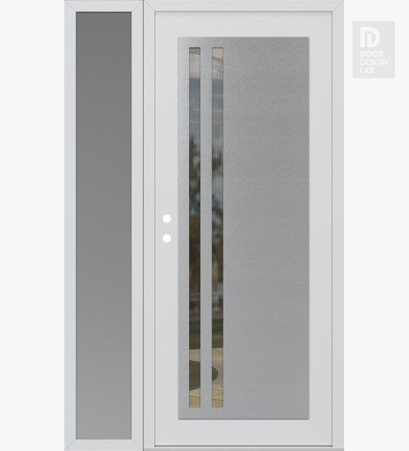 Modern Steel Front Door Diamond C6 52" x 80" white/white clear Glass Panel stainless steel RHI with Sidelite frosted Glass
