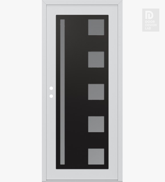 Modern Steel Front Door Diamond C3 36" x 80" white/white frosted Glass Panel black RHI