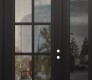 Modern Steel Front Door Diamond C16 50" x 96" black/black clear Glass Panel black LHI with Sidelite and Transom mirrored Glass