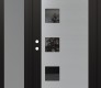 Modern Steel Front Door Diamond C5 48" x 80" black/black mirrored Glass Panel stainless steel RHI with Sidelite frosted Glass