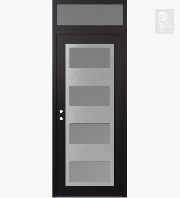 Modern Steel Front Door Diamond C2 36" x 96" black/white frosted Glass Panel stainless steel RHI with Transom frosted Glass