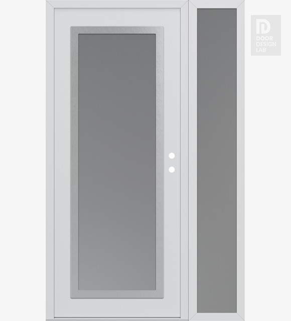 Modern Steel Front Door Diamond C1 50" x 80" white/white frosted Glass Panel stainless steel LHI with Sidelite frosted Glass