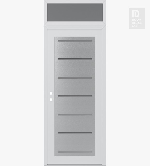 Modern Steel Front Door Diamond C11 36" x 96" white/white frosted Glass Panel stainless steel RHI with Transom frosted Glass