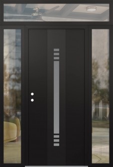 DIAMOND A5 64" X 96" BLACK/WHITE FROSTED GLASS PANEL BLACK RHI WITH 2 SIDELITES AND TRANSOM CLEAR GLASS