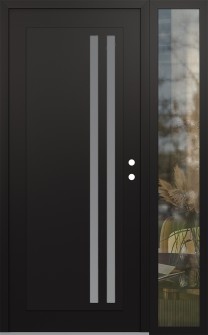 Diamond C6 48" x 80" black/white frosted Glass Panel black LHI with Sidelite clear Glass