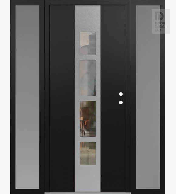 Modern Steel Front Door DIAMOND A10 60" X 80" BLACK/BLACK CLEAR GLASS PANEL STAINLESS STEEL LHI WITH 2 SIDELITES FROSTED GLASS