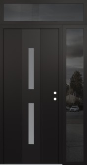 DIAMOND A6 48" X 96" BLACK/WHITE FROSTED GLASS PANEL BLACK LHI WITH SIDELITE AND TRANSOM MIRRORED GLASS