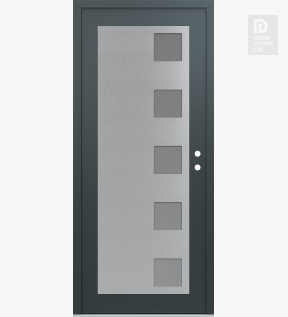 Modern Steel Front Door Diamond C5 36" x 80" anthracite/anthracite frosted Glass Panel stainless steel LHI