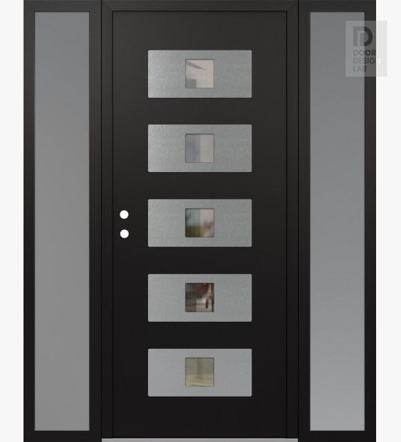 Modern Steel Front Door Diamond D8 60" x 80" black/black clear Glass Panel stainless steel RHI with 2 Sidelites frosted Glass
